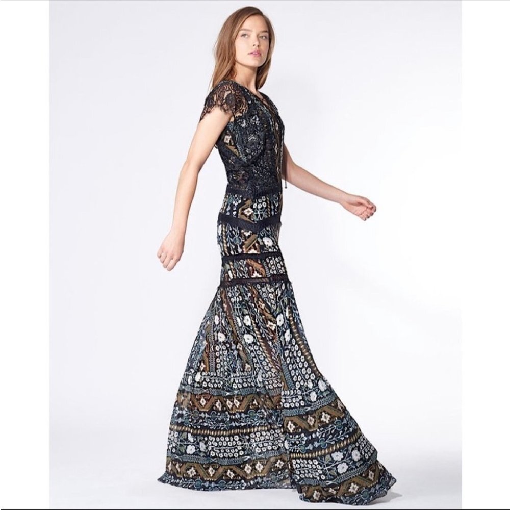 Veronica Beard Maxi Dress Boho Tiered Elly Black Lace Printed Sz 2
